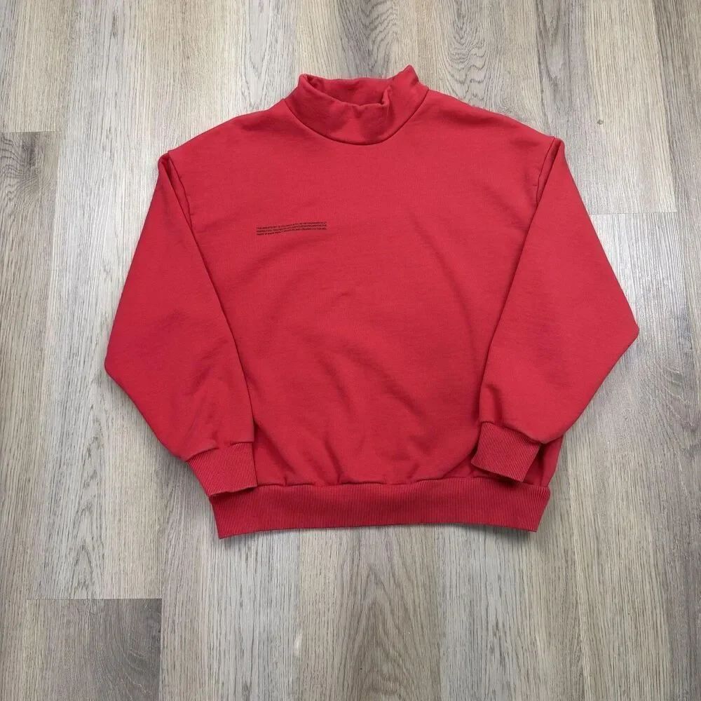 Pangaia Sweatshirt Womens Large Red Mock Neck Pullover Organic Cotton Blend